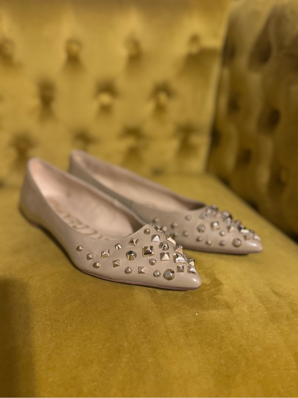Sam Edelman Nude Studded Pointed Ballet Flats